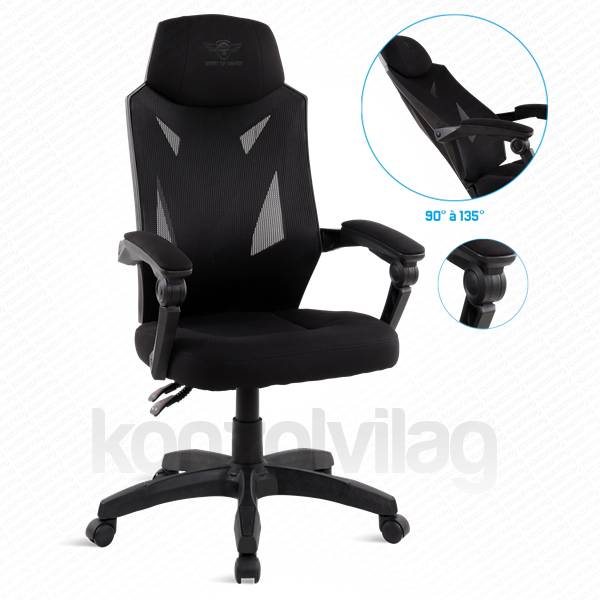 Spirit of Gamer szék - HELLCAT Black (állítható dőlés/magasság; szövet; max.120kg-ig, fekete) PC